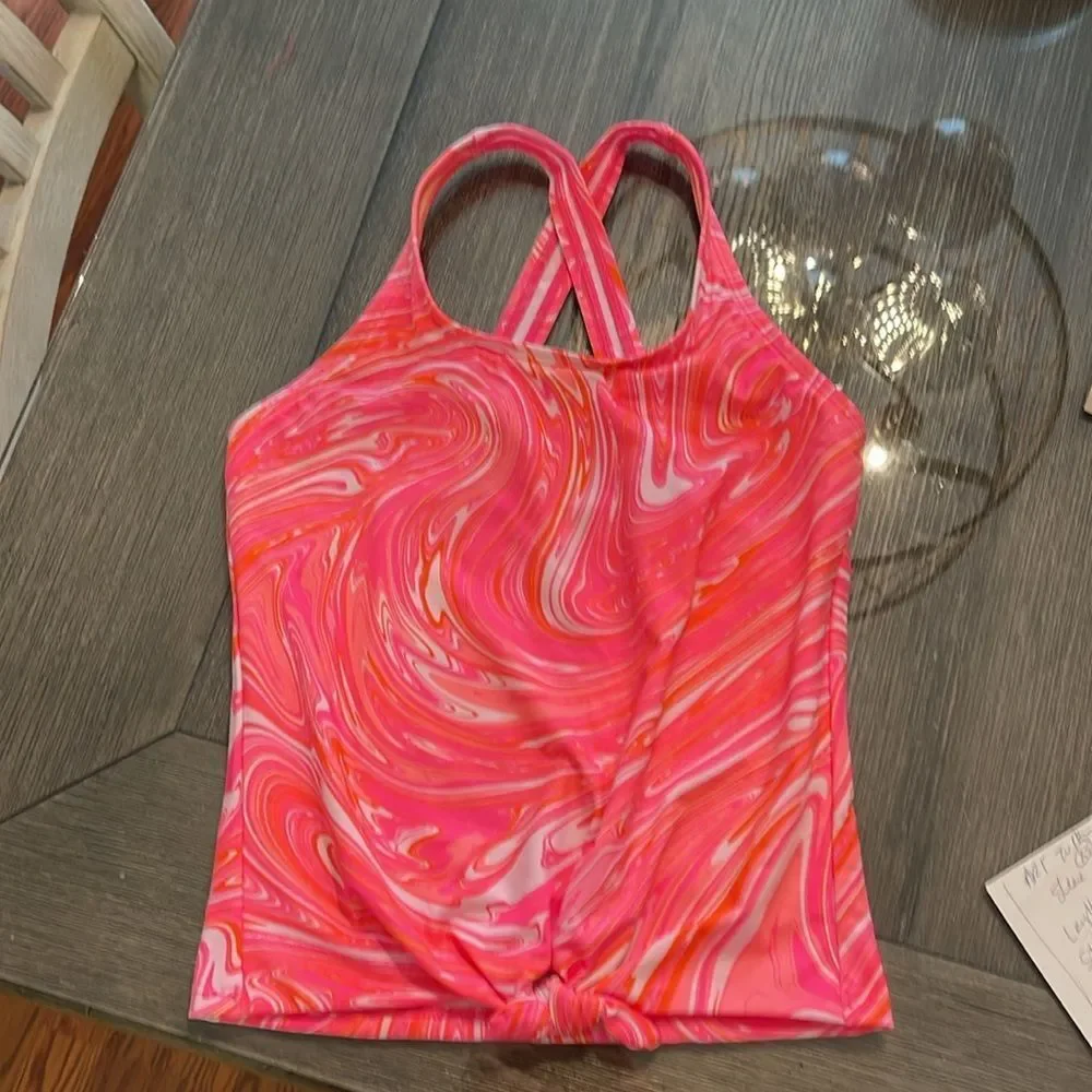 Lands’ End Girls Tie Front Tankini Swimsuit Top Size 8 New